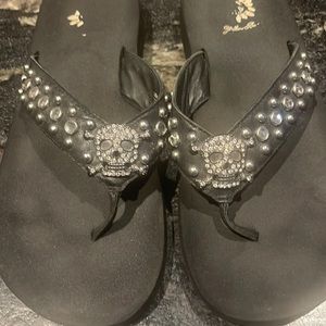 Yellow Box Skull Flip Flops